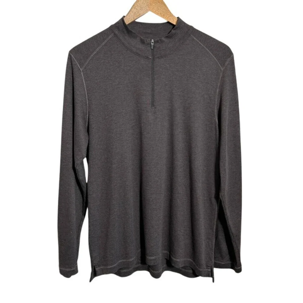 Raffi Mens 1/4 Zip Pullover Shirt M Heathered Brown Mock Neck Long Sleeve Cotton